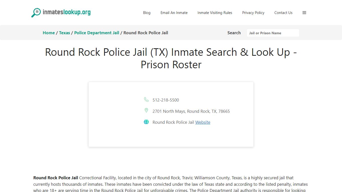 Round Rock Police Jail (TX) Inmate Search & Look Up - Prison Roster